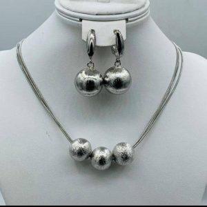 Metallic Ball Bead Necklace & Earring Set