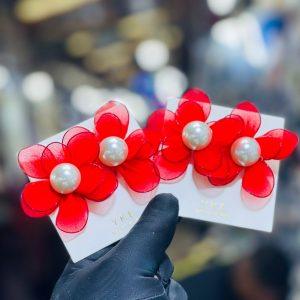 Scarlet Bloom Pearl Studs