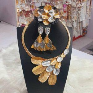 Dual-Tone Royal Leaf Statement Jewelry Set