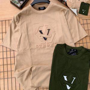 V STRONG Embossed Cotton T-Shirt