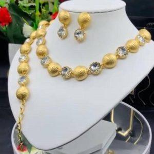 Elegant Gold-Tone Necklace and Earring Set with Crystal Accents