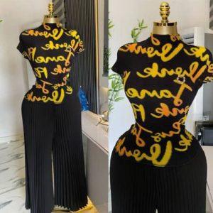 Bold & Beautiful: Graphic Knit Top and Pleated Pants Set