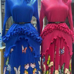 Premium Floral Elegance Pleated Maxi Dress
