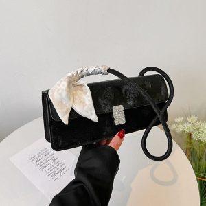 Chic Black Velvet Handbag