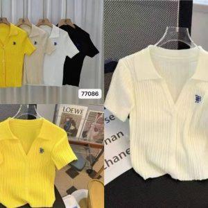 Ribbed Knit Short Sleeve Button-Down Polo