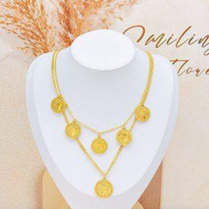 Regal Queen Emblem Layered Coin Necklace Set