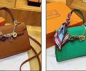 Elegant Scarf-Detail Top-Handle Bag with Charm Chain