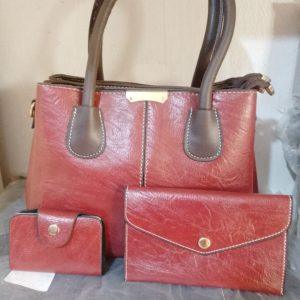 Classic Maroon 3-in-1 Leather Handbag Set