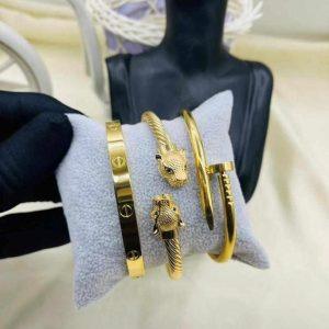 Regal Gold-Inspired Bracelet Set - Cartier Style/Nail & Dragon Design