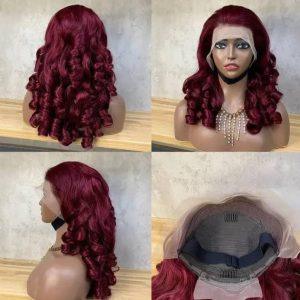 14" Burgundy Bounce Curl Full Frontal Wig