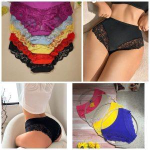 Elegant Lace-Trimmed Cotton-Spandex Panties (Multiple Colors)
