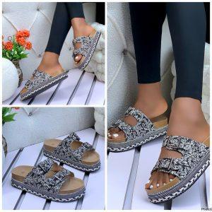 Women's Boho-Chic Double Buckle Platform Slides