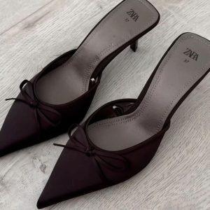 ZARA Satin Pointed-Toe Kitten Heels