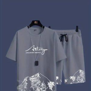 Men's Casual Two-Piece Set - Trendy Printed Tee and Shorts