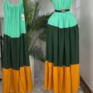 Color Block Sleeveless Maxi Dress