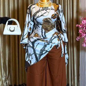 Elegant Asymmetrical Top and Wide-Leg Pants Set