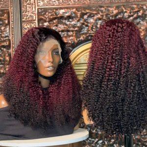 Afro-Kinky Burgundy Full Frontal Wig