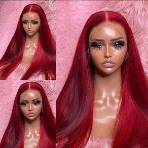 13*4 STW 99j Luxury Burgundy Red Lace Front Wig
