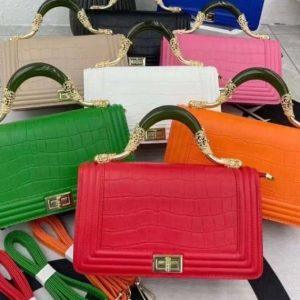 Luxury Croc-Effect Structured Handbag with Ornate Handle