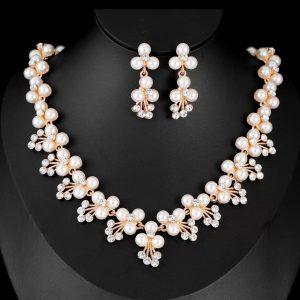 Elegant Pearl & Crystal Blossom Jewelry Set