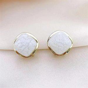 Classic White Stone Stud Earrings
