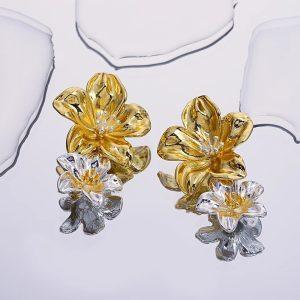 Dual-Tone Floral Drop Earrings