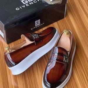 Sleek Brown and Black Loafers with White Sole