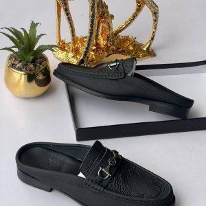 Men’s Luxury Black Leather Mule Loafers