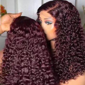 18 Inches 4x4 Burgundy Curly Wig