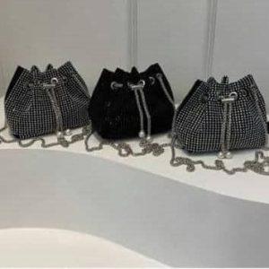 Sparkling Rhinestone Mini Bucket Bags with Chain Strap