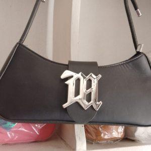 Black Vintage-Inspired Shoulder Bag with Bold “W” Buckle