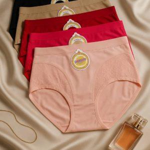 High-Waisted Lace-Trim Seamless Underwear Set