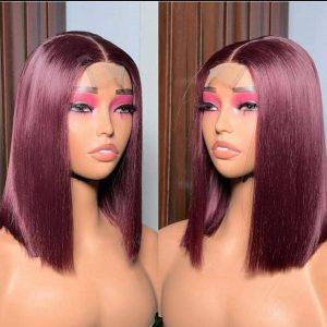 Dazzling Maroon Short Straight Bob Lace Front Wig