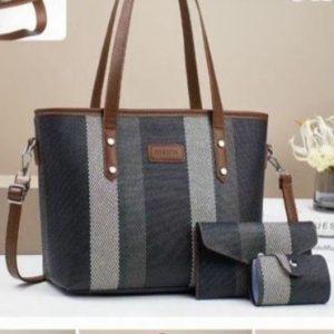 3‑in‑1 Black & Grey Stripe Tote Bag Set