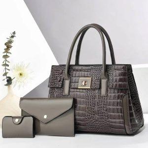 Luxury Crocodile-Patterned 3-in-1 Leather Handbag Set
