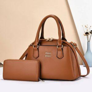 Classic Brown Leather Handbag & Purse Set