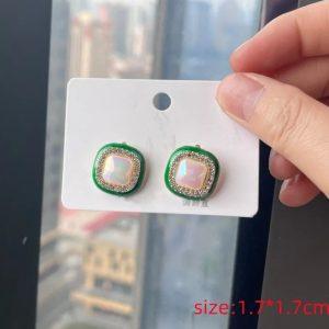 Elegant Green Square Stud Earrings