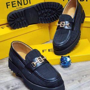 Fendi Men’s Premium Black Leather & Fabric Loafers