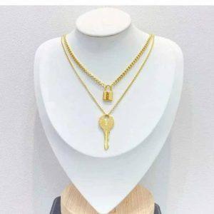 Elegant Gold Lock & Key Pendant Necklace Set