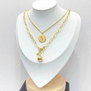 Luxury Dual-Layer Gold-Plated Necklace with Coin & Orb Pendants