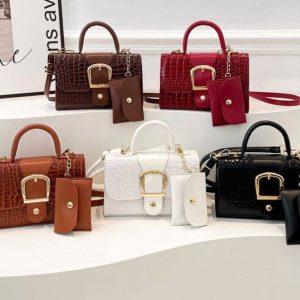 Luxury Croc-Pattern Mini Handbag with Purse Set