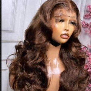 Luxury Full Frontal Human Hair Wig in Color 4 Bounce Curls