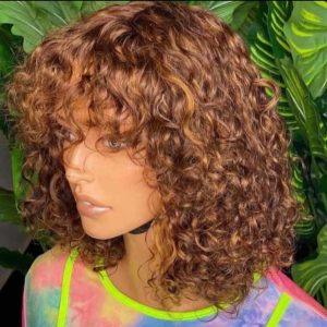 Celebrity-Inspired Curly Fringe Wig with Piano Highlights