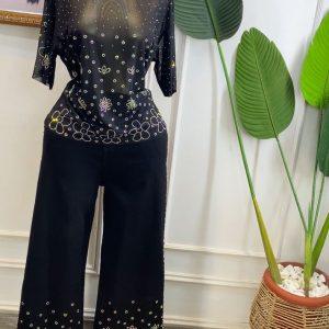 Elegant Black Crystal-Embellished Two-Piece Set