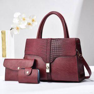 Flap‑Top Textured Handbag Set with Matching Wallet & Pouch