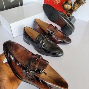 Premium Vangelo Men’s Italian-Design Croc-Embossed Loafers