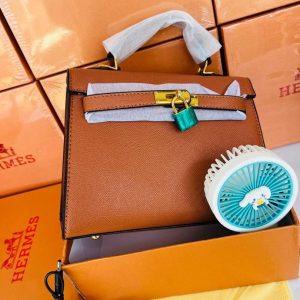 Designer-Inspired Hermes Handbag with Mini Rechargeable Fan