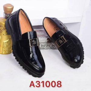 Men’s Luxury Glossy Leather Loafers with Metal Buckle