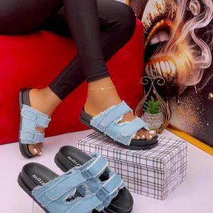 Trendy Denim Double-Strap Slides