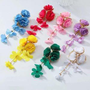 3D Multicolor Fabric Flower Appliques Earrings